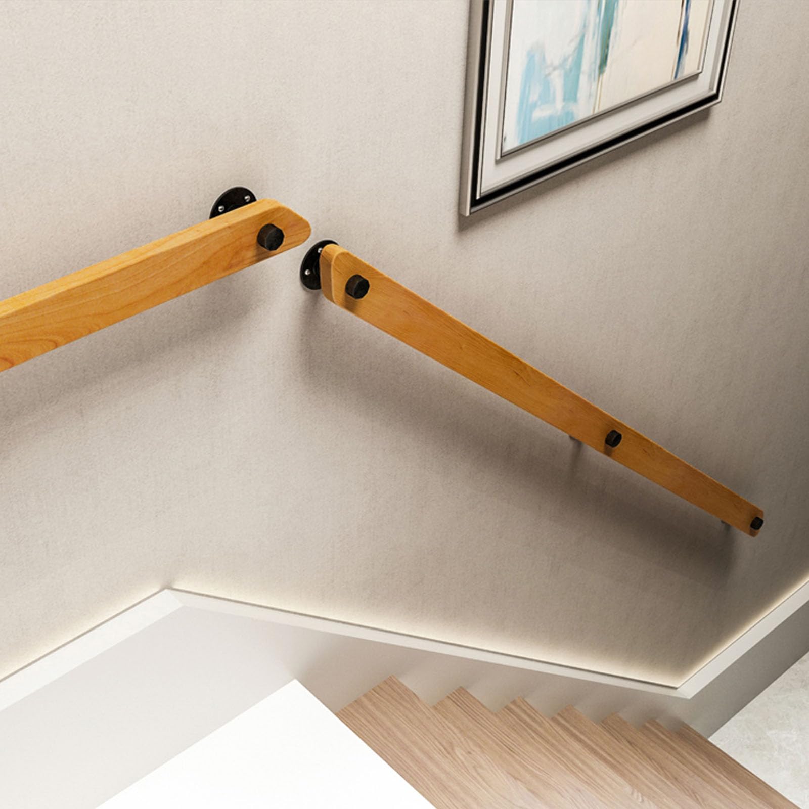 Stair Railing Outdoor 6FT Solid Wood Stair Handrail - Wall-Mounted ...