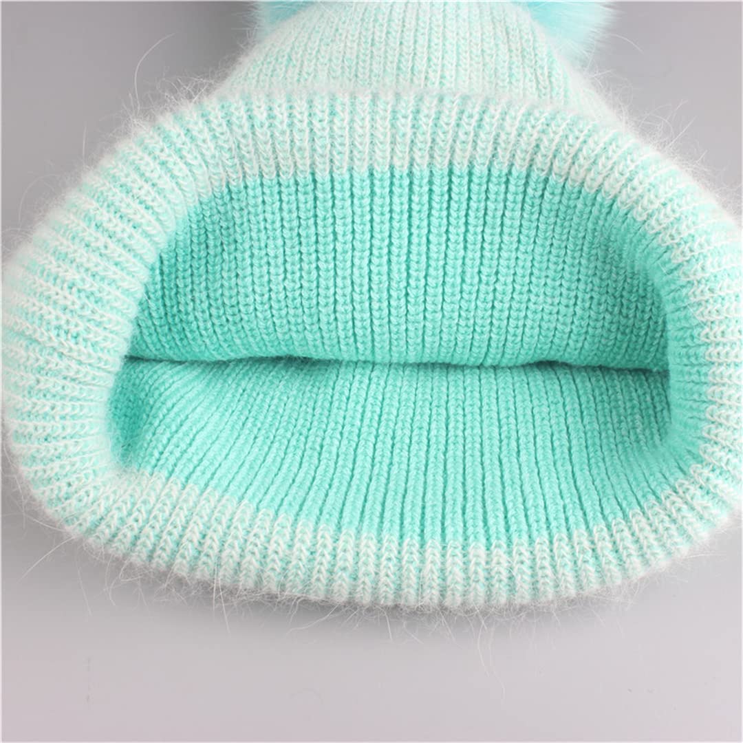 Gorro de Invierno de Piel de Conejo con Gorro de Piel con pompón para Mujer, Gorro cálido para Mujer Black Fur 2 One Size