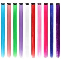 Vista 14 de Extensiones de cabello de colores con clip, rosa claro, 10 piezas de 22 pulgadas, para mujeres, sintéticos