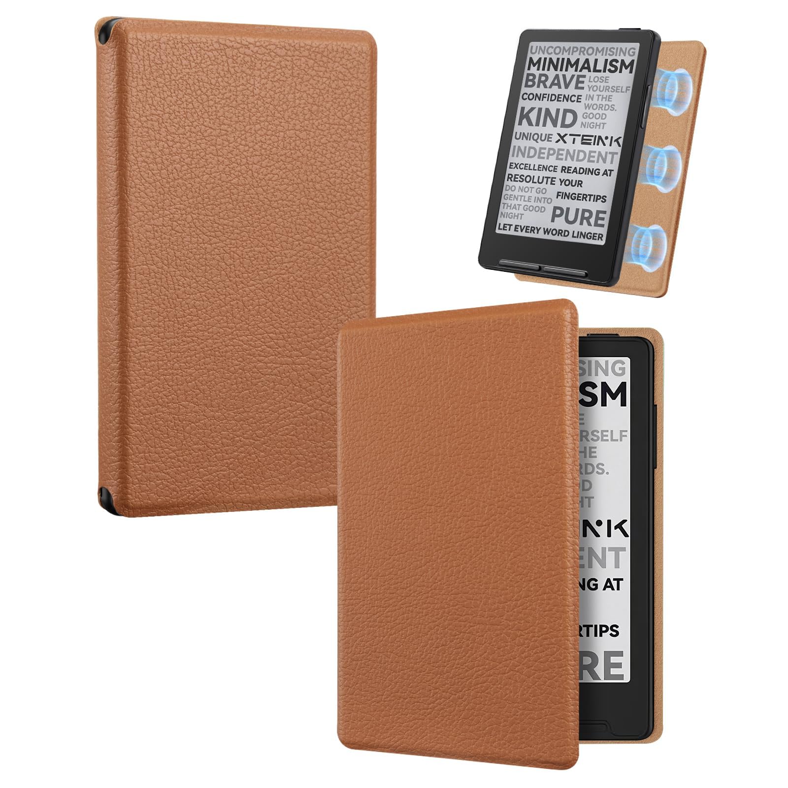 CoBak Magnetic Case for XTEINK X3 eBook Reader, 3.7" Ultra-Lightweight PU Leather Cover(Brown)