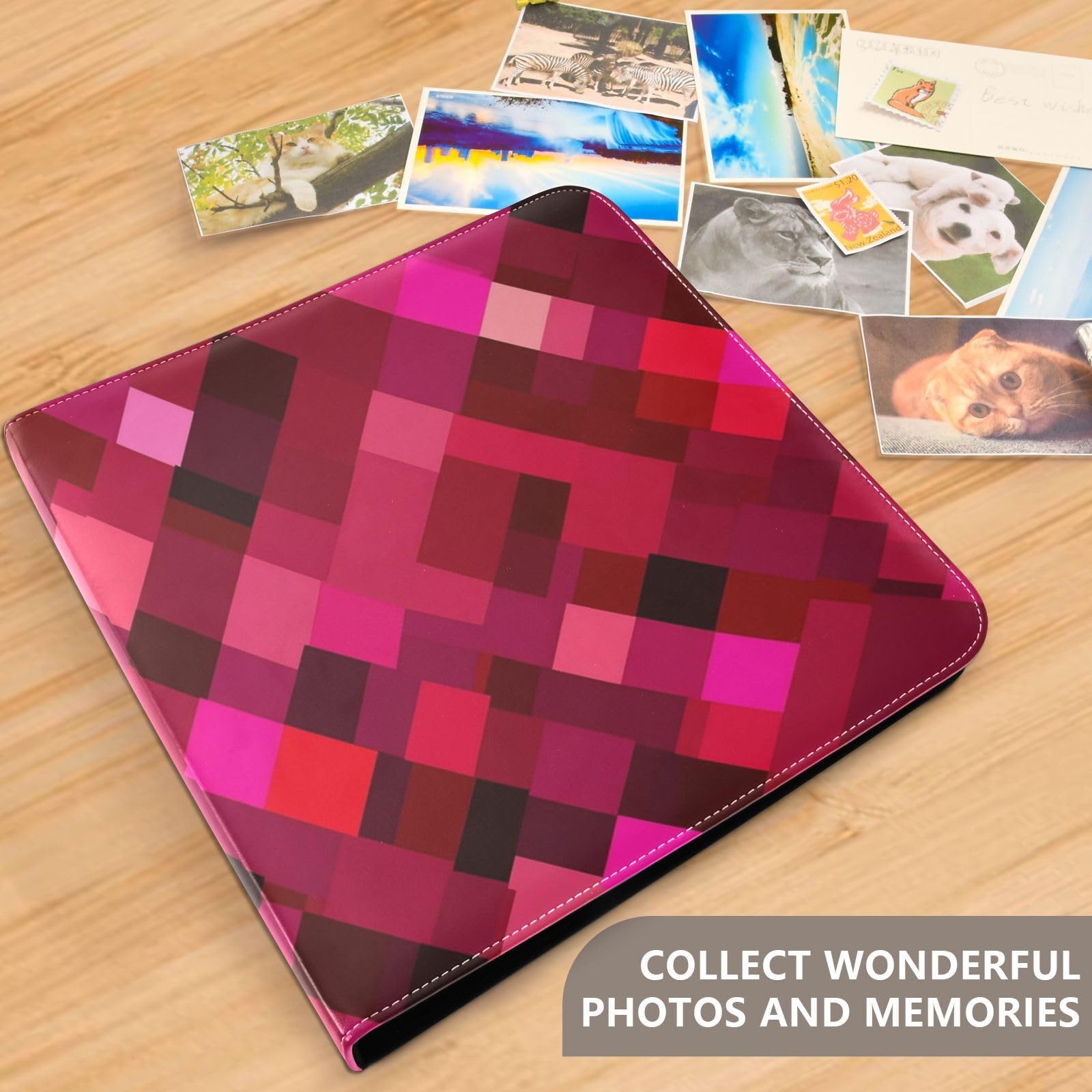 Rhomboid Fotoalbum, selbstklebende Seiten für Bilder aller Größen, 10 x 15 cm, 12 x 17 cm, 15 x 20 cm, Rosa