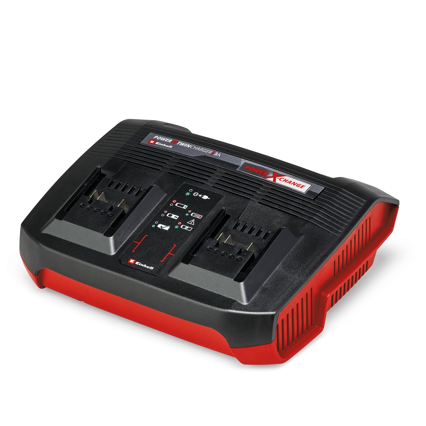 Original Einhell Ladegerät Power X-Twincharger 3A Power X-Change (Li-Ion, 18V, gleichzeitiges Laden von 2X 18V Akkus, permanente Akkuüberwachung + int. Lademanagement, 6-fache Zustands-LED-Anzeige)