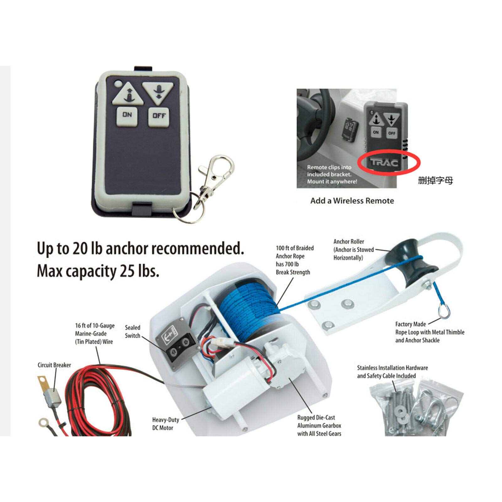 Ancora elettrica 30 m senza fili Anchor Winch Saltwater Boot Winch