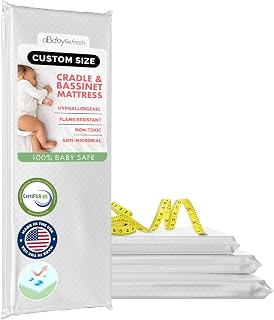 ABABY REFRESH Custom Size Bassinet & Cradle Mattress - Firm Foam, Waterproof Vinyl Cover, Non-Toxic Hypoallergenic, Made in USA