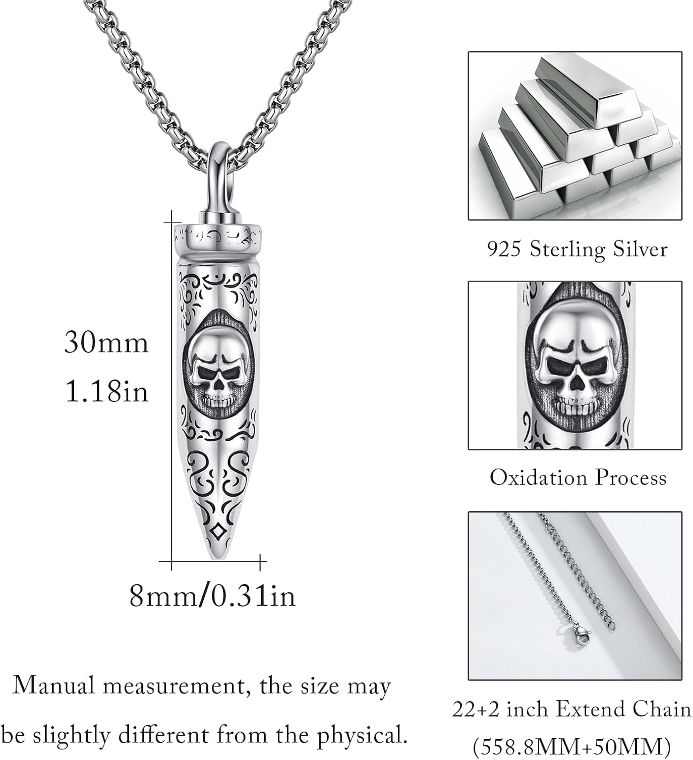 925 Sterling Silver Urn Cremation Pendant Necklace Keepsake Baptism Jewelry for Men Women Loss Of Loved Guitarist - Image 3