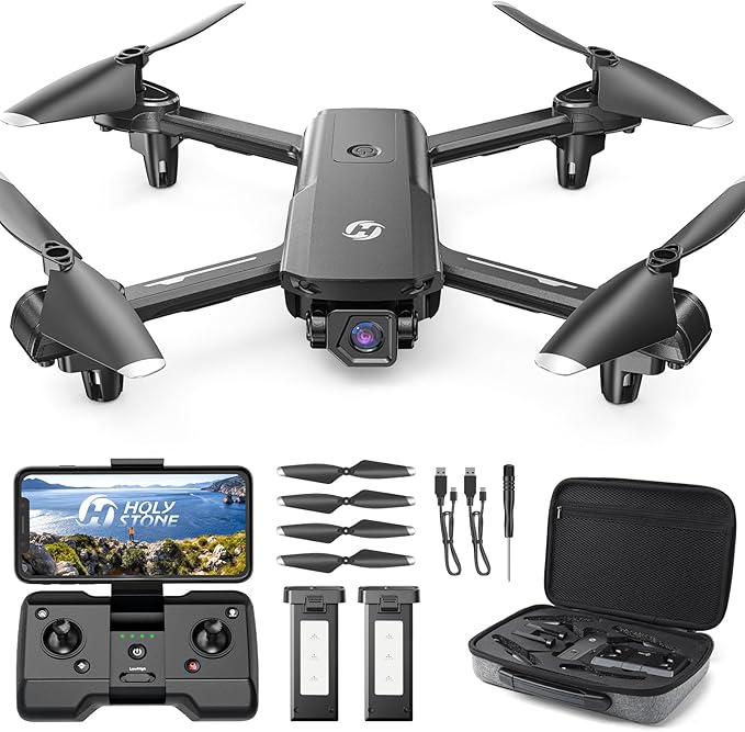 Holy Stone ドローン カメラ付き 100g未満 屋外 小型 GPS搭載 申請不要 1080Pカメラ 収納ケース付き バッテリー2個 28分飛行時間 自動帰還 フォローミーモード ウェイポイントモード HS155 黒