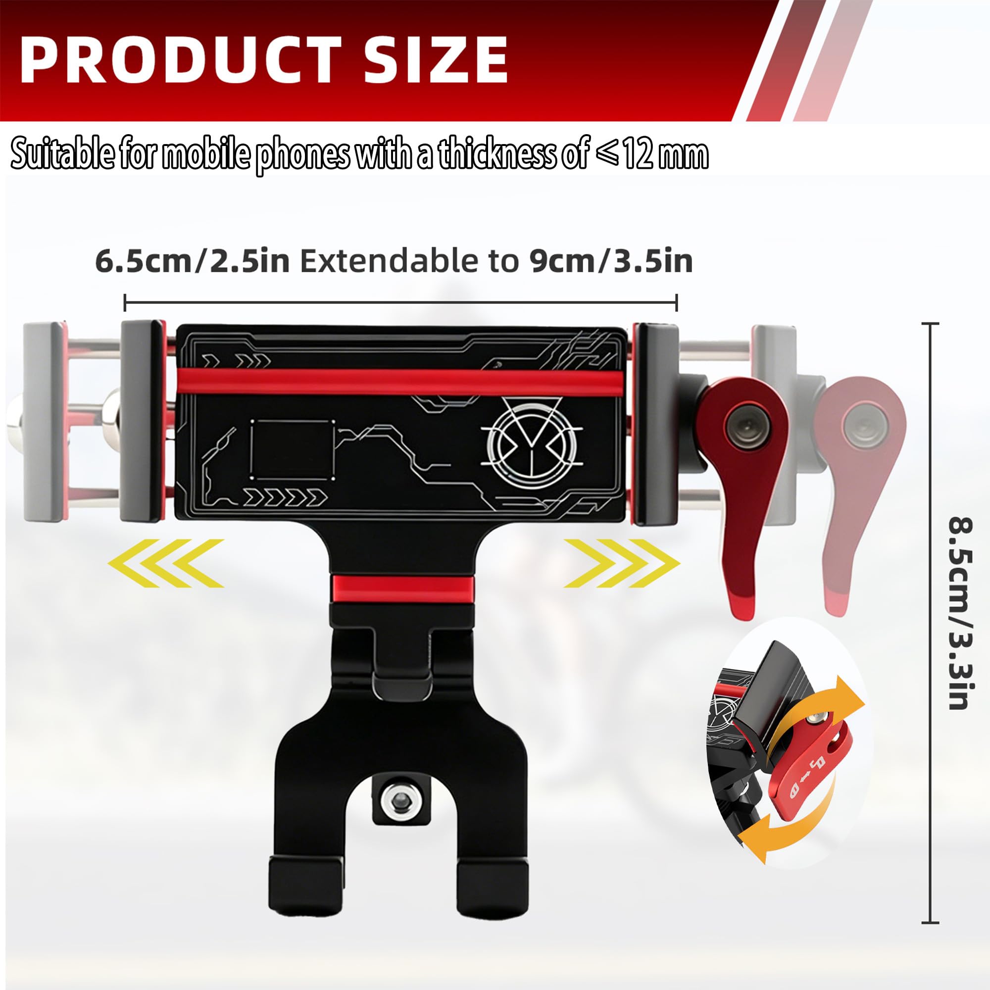 Porta Cellulare Bici con Ammortizzatori, Pieghevole Porta Telefono Moto/Scooter Metallo, 360° Rotabile Supporto Telefono Bici, Portatelefono Moto Manubrio 20-30mm, per 4-7,2" Smartphone [1s Sgancio]