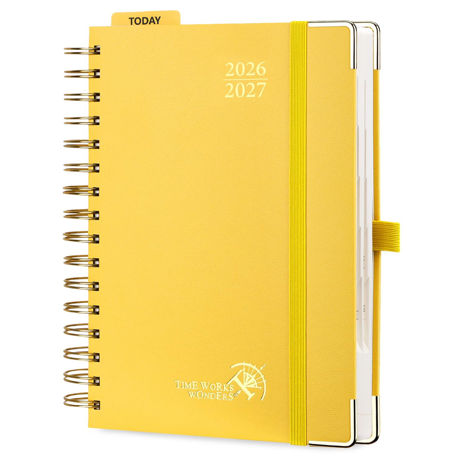 POPRUN Academic Diary 2026-2027 A5 Day to Page Spiral Hard Cover Mid Year Daily Diary (Aug'26 - Jul'27) A Day per Page with Monthly Tabs 26/27 Planner(Light Yellow) — image 1