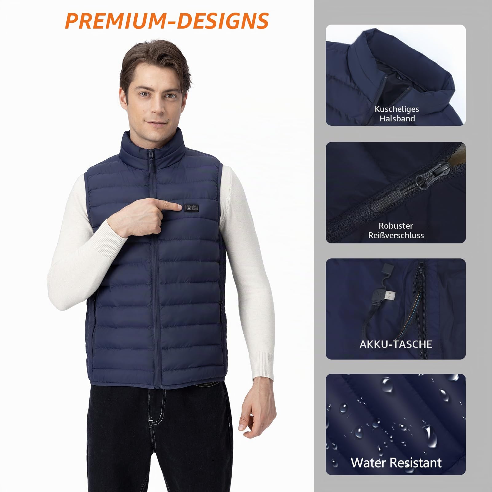 Beheizbare Weste für Herren Damen: Winter Warme Beheizte Jacke Weste mit 5V 10000 Mah Akku, 3 Einstellbaren Temperaturen, Waschmaschinenfest für Outdoor-Aktivitäten