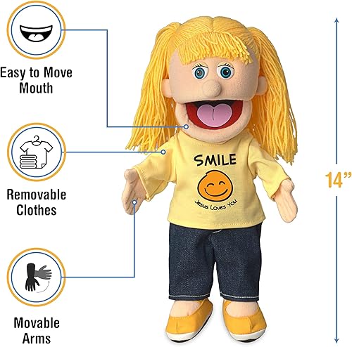 Miniatura 3 de Sonrisa Jesús te ama, chica melocotón, marioneta de mano del ministerio cristiano de 14 pulgadas