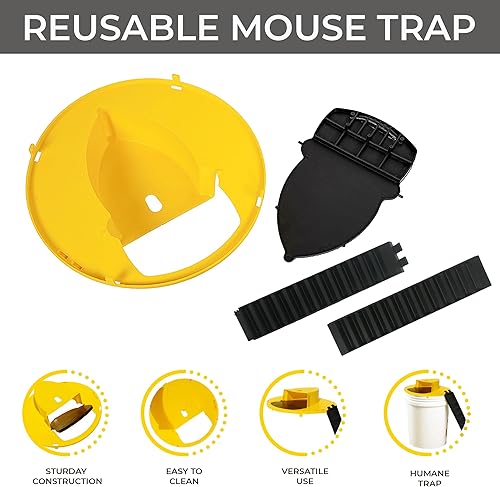 Miniatura 7 de Flip N Slide - Trampa para ratones con tapa de cubo 2 unidades  Trampa para ratones de reinicio automático de múltiples capturas para cubo de 5