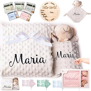 Produtos para pais Olesea Manta Bebé Personalizada con Nombre Bordado+Placa Hello Word +Dou Dou–presente Recién