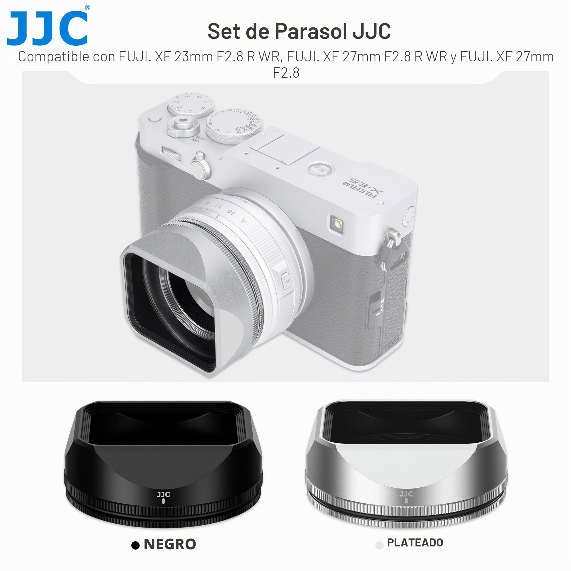 Parasol y Tapa metálicos JJC con Anillo Adaptador Compatible con Fujifilm XF 23 mm F2.8 R WR, XF 27 mm F2.8 R WR, Objetivo XF27 mm F/2.8, Compatible con filtros de Ф39 mm, sustituye al Fuji LH-XF27