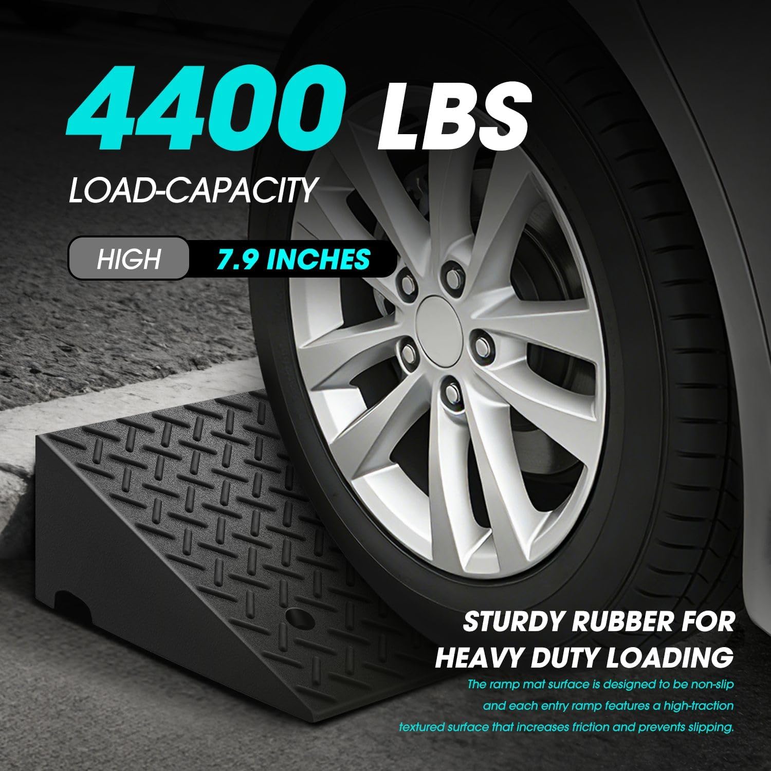 DNA Motoring 7.7" Rise Rubber Curb Ramp Heavy Duty Loading Driveway Ramp Threshold Ramp 39" L x 19.7" W x 7.7" H for Loading Dock, Warehouse, Wheelchair, Motorcycles, Cars, TOOLS-00654