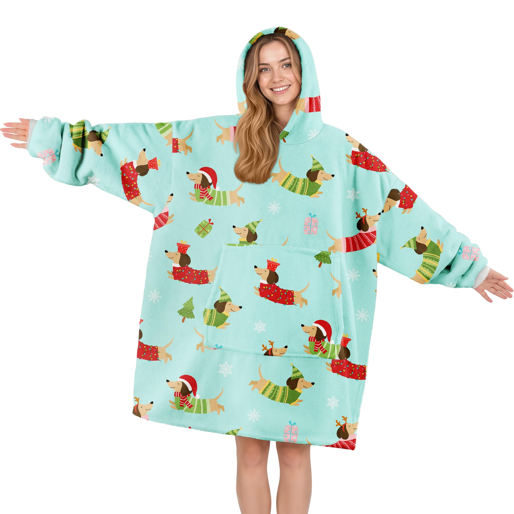 Queenshin Christmas Oversized Wearable Blanket Fluffy Hoodie for Women Men