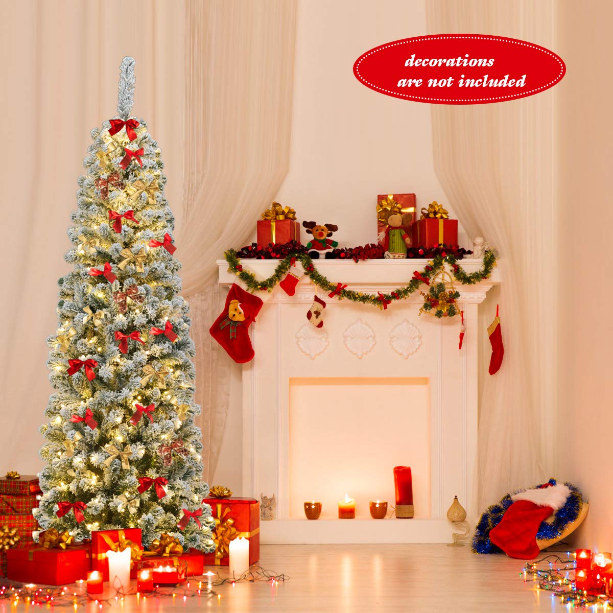 LIFEZEAL Árbol de Navidad Artificial, Abeto Artificial Nevado Iluminado, Árbol de Navidad Nevado Fino con 150/250/350 Luz LED y 242/500/641 Ramas, Base de Metal Plegable (180cm)