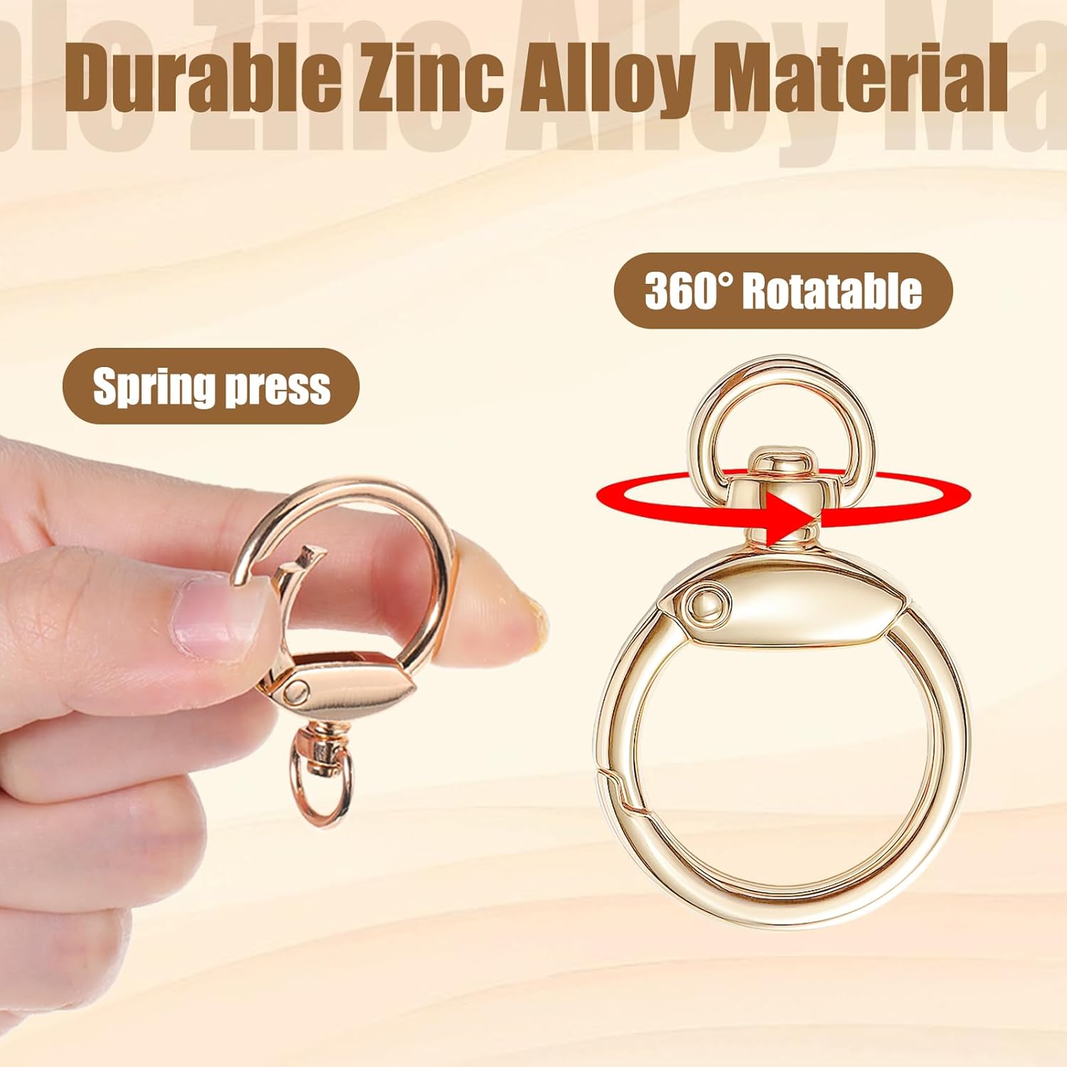 10 Pcs Gold Round Spring Snap Hooks, Eyelet O Rings Buckles Clips, swivel ring for Bag Purses Keychains DIY Accessories - Image 3