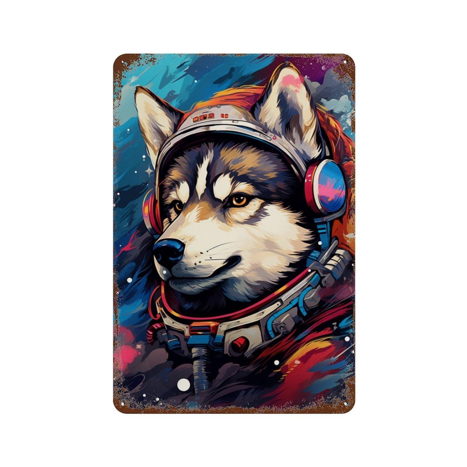 Space Dog Explorer-130 Aged Metal Wall Plaque 11.8"x7.9", for Office, Studio And Wall Decor, Novelty Wall Decor
