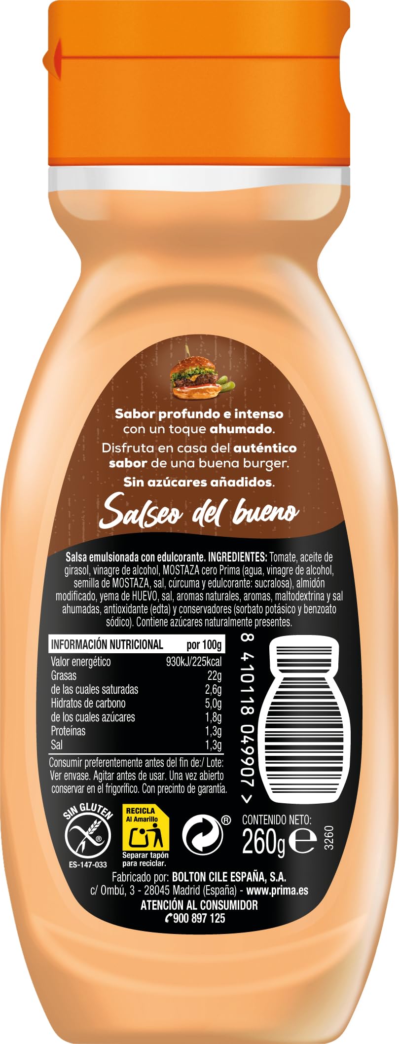 Prima Salsa Burger Cero 260 g sin azúcares añadidos