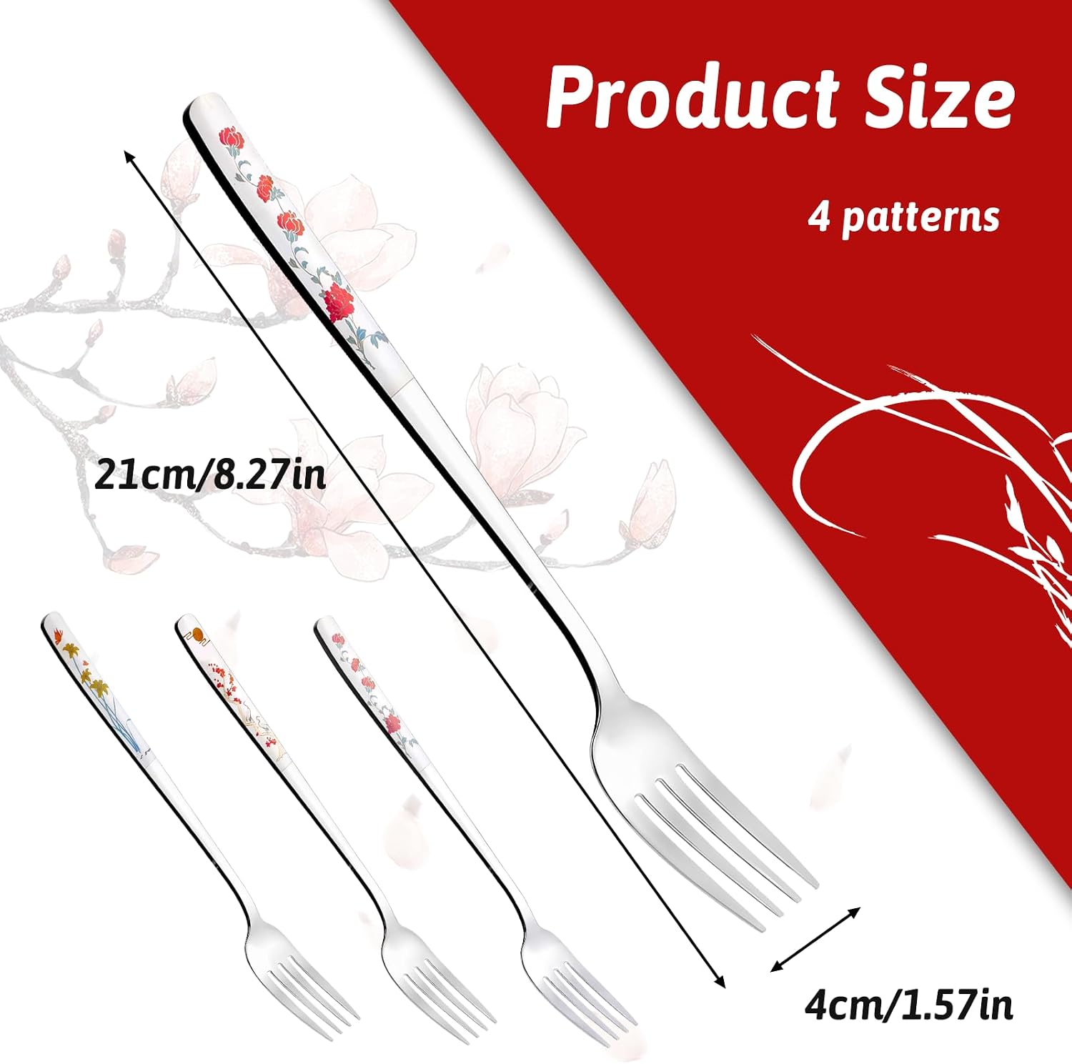 4Pcs 8" Korean Forks 18/10 Stainless Steel Forks Silverware Flatware Louise Kitchen Salad Dessert Fork with Flower Pattern for Dinner Cutlery Home Restaurant, Mirror Finish, Dishwasher Safe