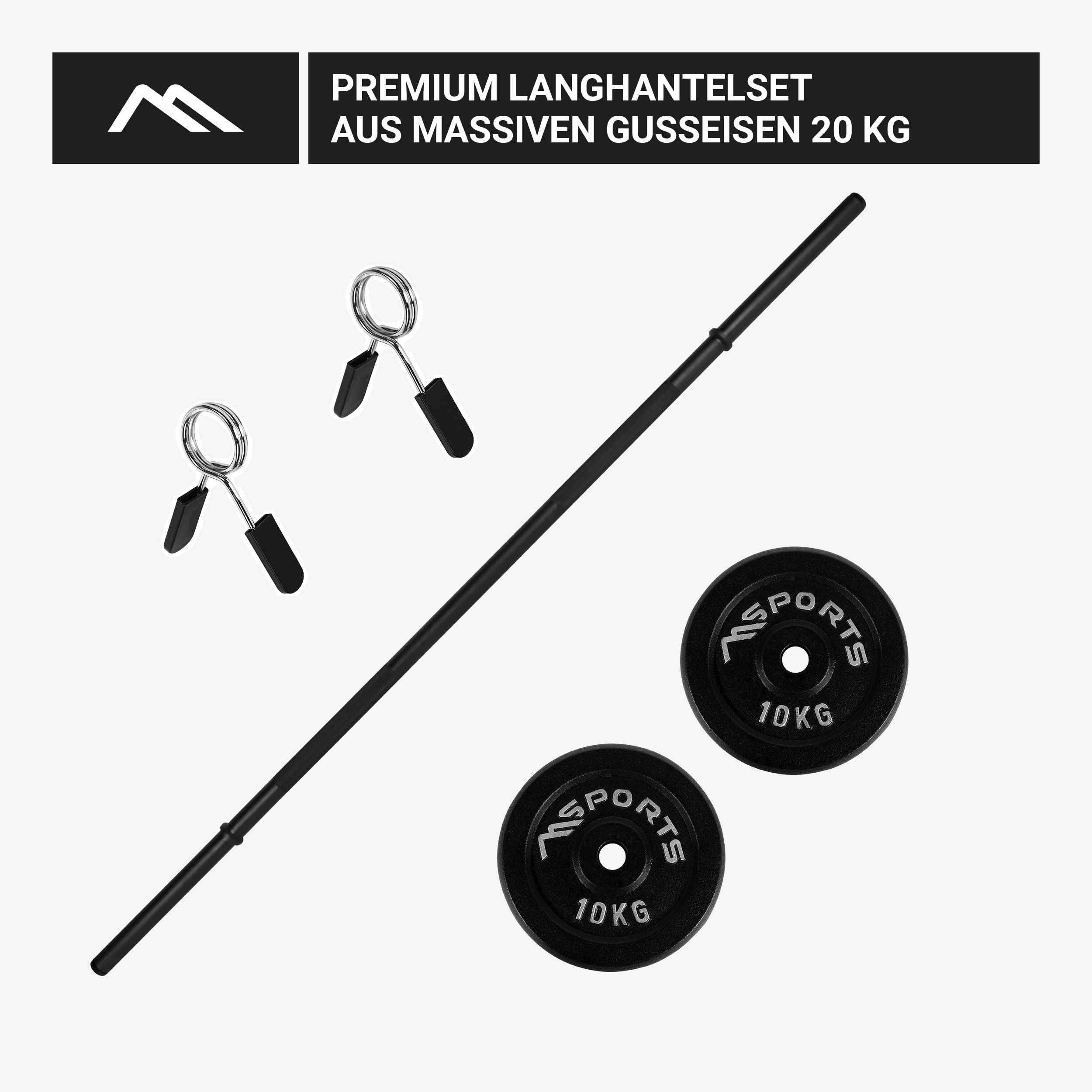 Sztanga długa z zapięciem sprężynowym + odlew 20, 30, 40 lub 60 kg – talerze do sztangi długie (sztanga długa + 20 kg)