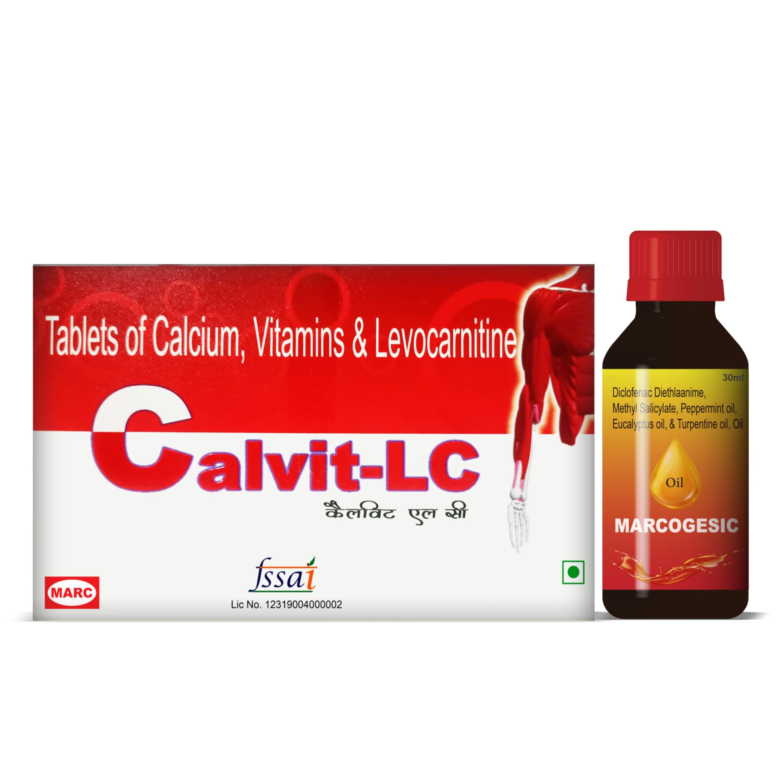 Calvit LC | Calcium & Levocarnitine Supplement - Bone & Muscle Health Support | Boosts Energy & Vitality | Pack of 4 strip with marcogesic oil 30 ML-image-45