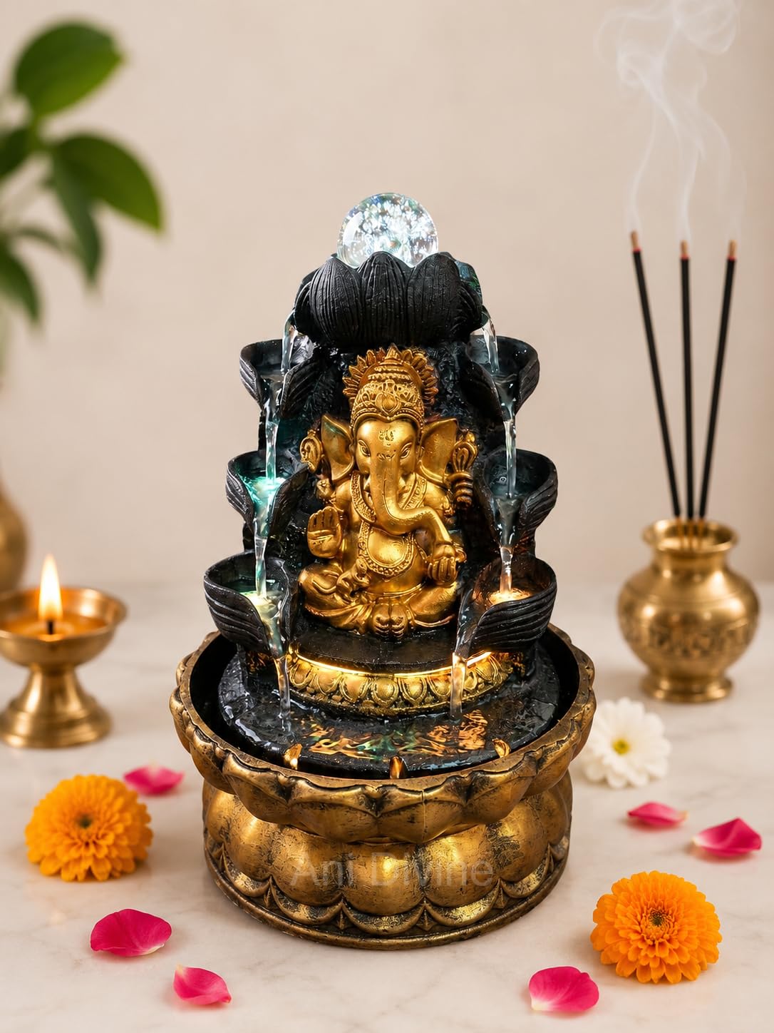 Ani Divine Ganpati Water Fountain with LED Crystal Ball | Lord Ganesha Indoor Waterfall Showpiece for Home Decoration, Meditation Space, Housewarming Gifts-image-40