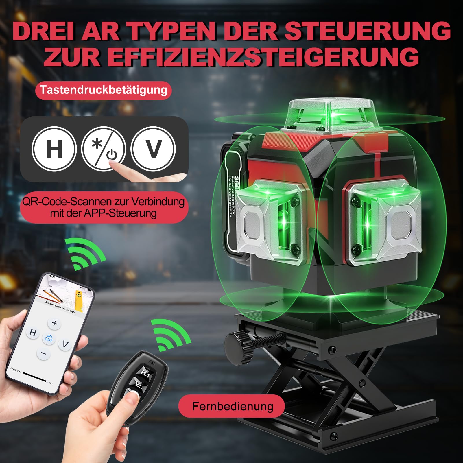 Kreuzlinienlaser Grün 16 Linien Nivellierlaser mit Stativ, 4 x 360 ° Laser Wasserwaage, Baulaser Kreuzlaser Linienlaser mit 3 x 3600mAh Batterie, Selbstnivellierend/APP/Fernbedienung/IP54/Typ C