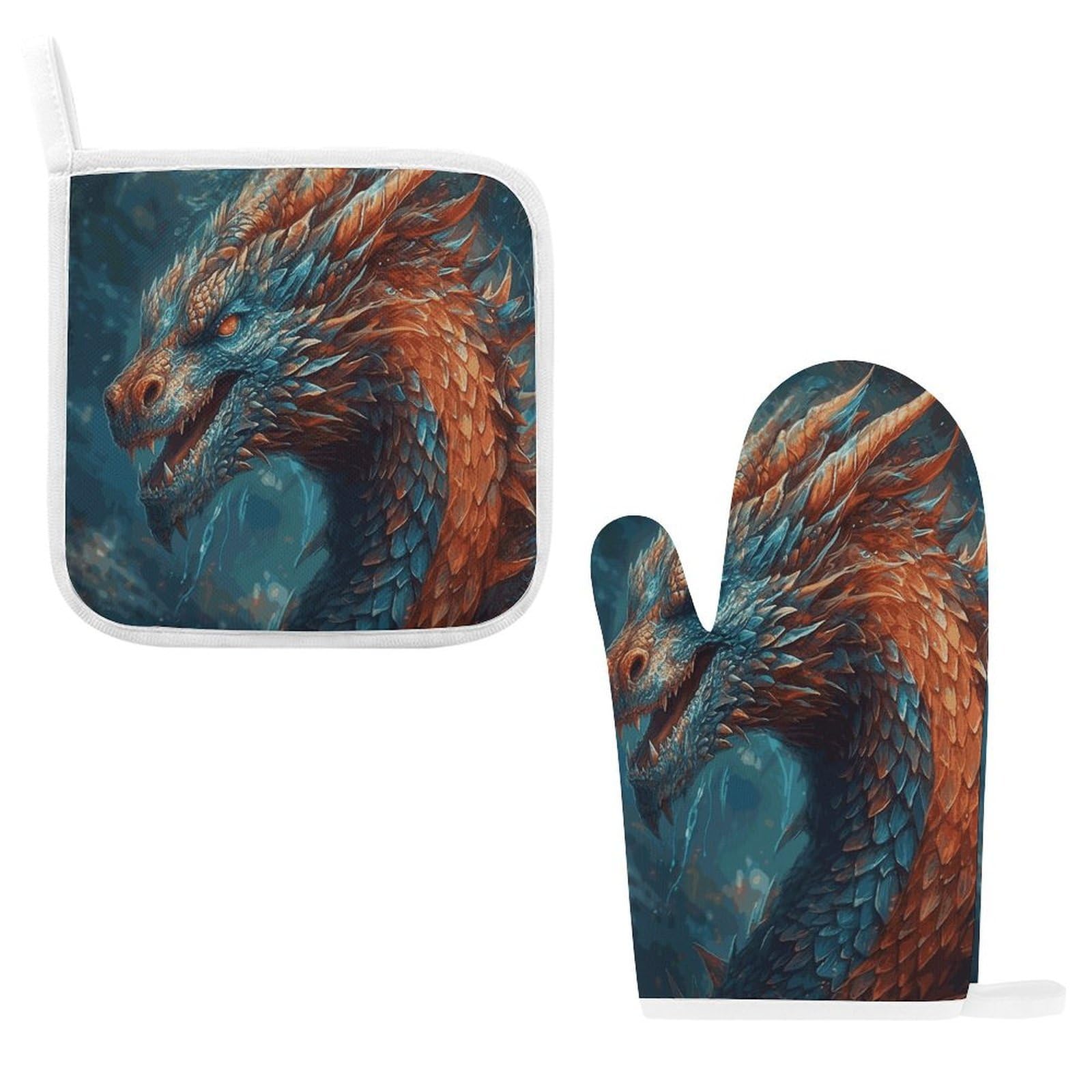 Fodpand Style Dragon Art Oven Mitts And Pot Holders Sets