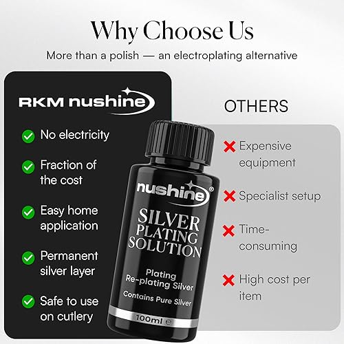 Miniatura 5 de Nushine Solución de chapado en plata de 5.1 oz (5.1 fl oz), placa permanentemente de plata pura sobre plata desgastada, latón, cobre y bronce