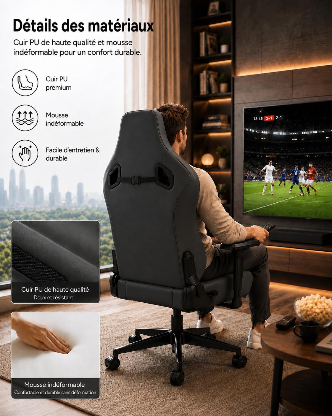 Devoko Suédine Chaise Gaming Confortable, Chaise Bureau Ergonomique avec Accoudoirs 3D, Fauteuil Gaming Inclinable 90°-135° for Gamer, Office, Charge Maximale 200Kg,Noir