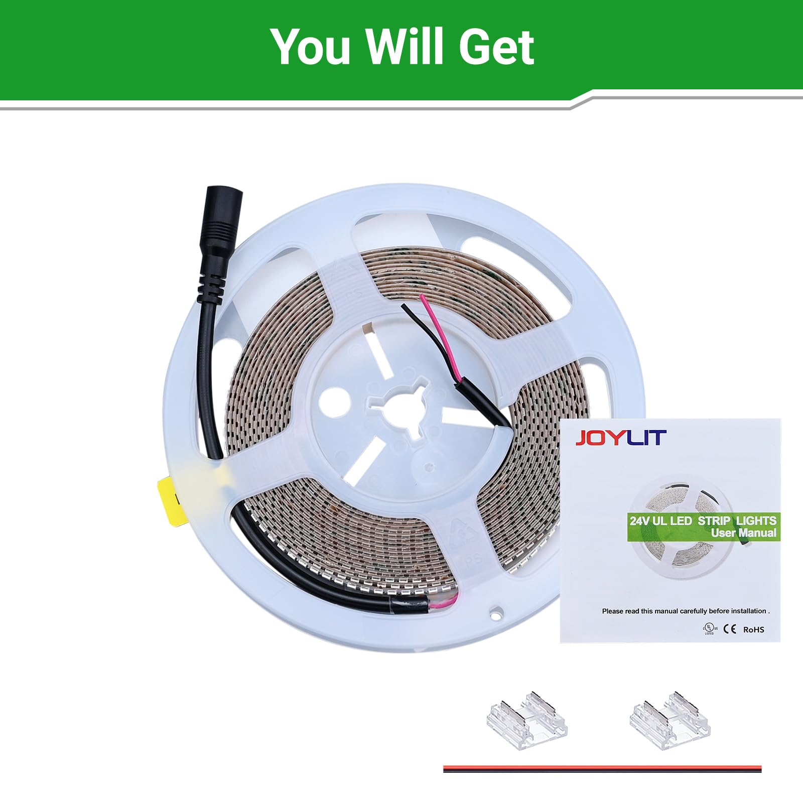 JOYLIT Pro Striscia LED 24V 5M Bianco Freddo 6000K 24W/M da Interno, CE UL 2835 SMD 238LEDs/M 2600LM/M Alta Luminosità CRI 92 Nastro LED, Tagliabile Adesivo Illuminazione Strip (Non Alimentazione)