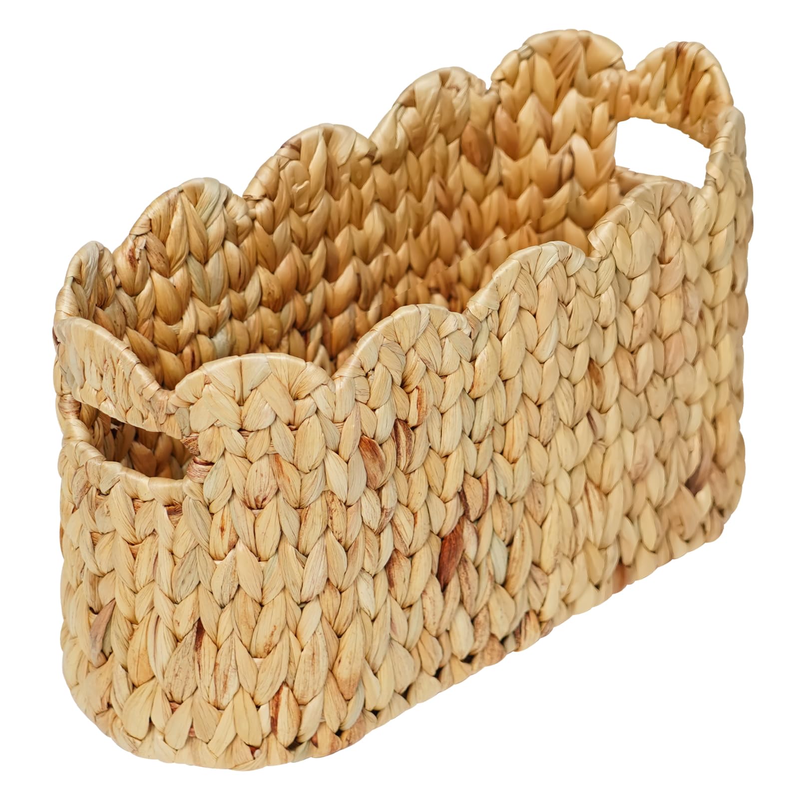 Coeusy Toilet Paper Storage Basket,Scalloped Wicker Basket for Bathroom Organizers and Storage,Hand-Woven Rattan Bathroom Decor Accessories,Natural Water Hyacinth