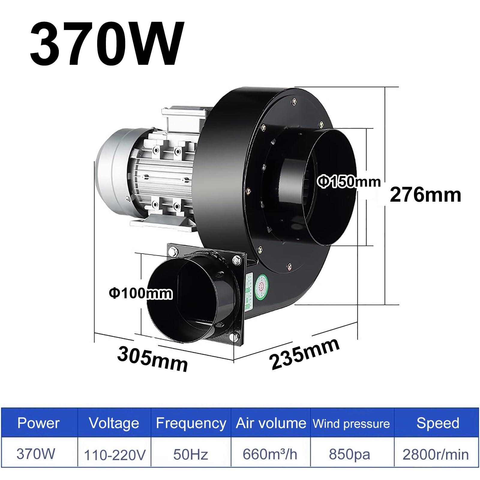Soffiatore Centrifugo, Soffiatore a Bassa Rumorosità Soffiatore Industriale, Doppio Scopo di Aspirazione e Soffiaggio, Adatto per la Combustione di Caldaie, Ventilazione di Fabbrica(305*235*2