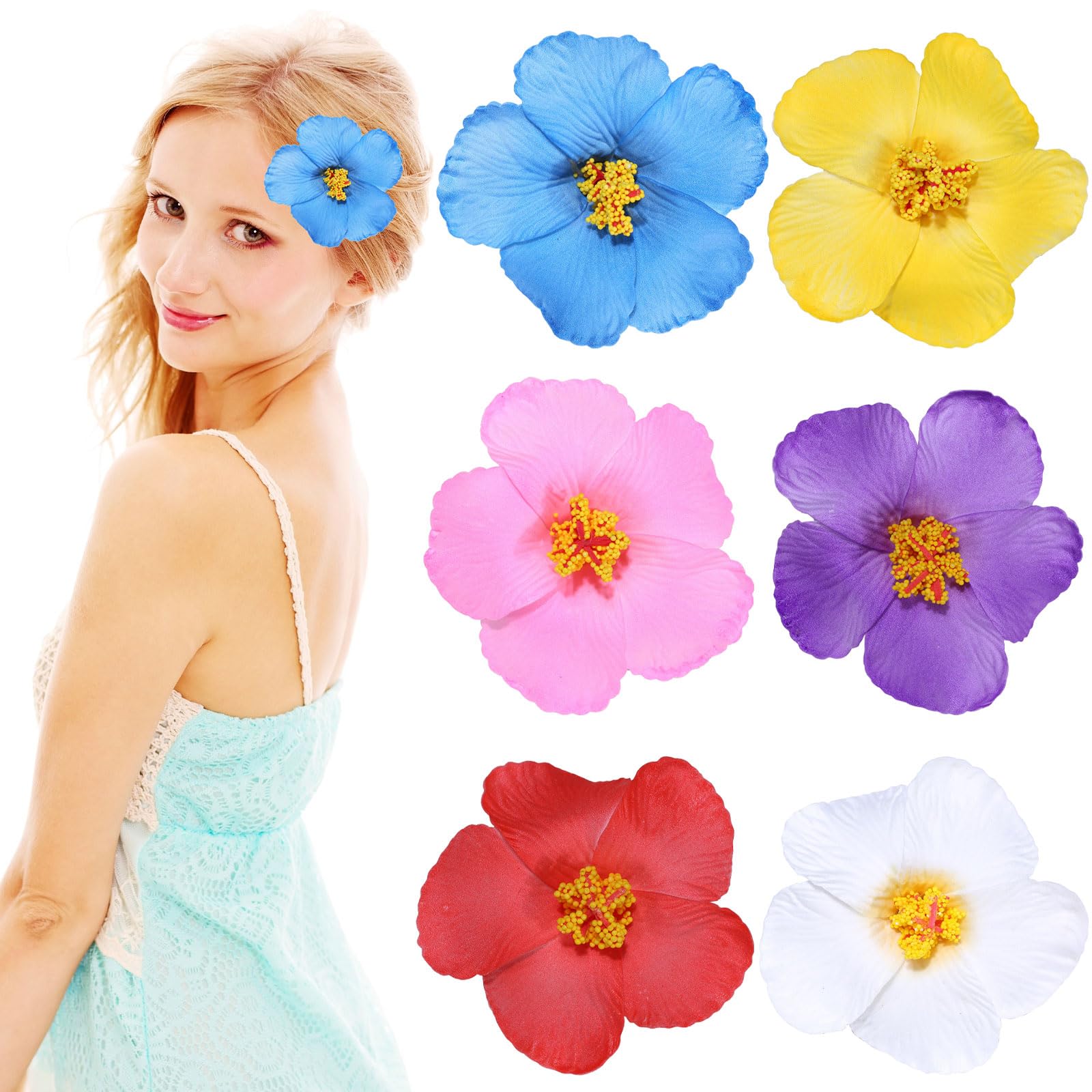 GWAWG 6PCS Bohemian Hair Clips, Artificial Tropical Hawaiian Beach Flower Pins in Multicolor Plumeria