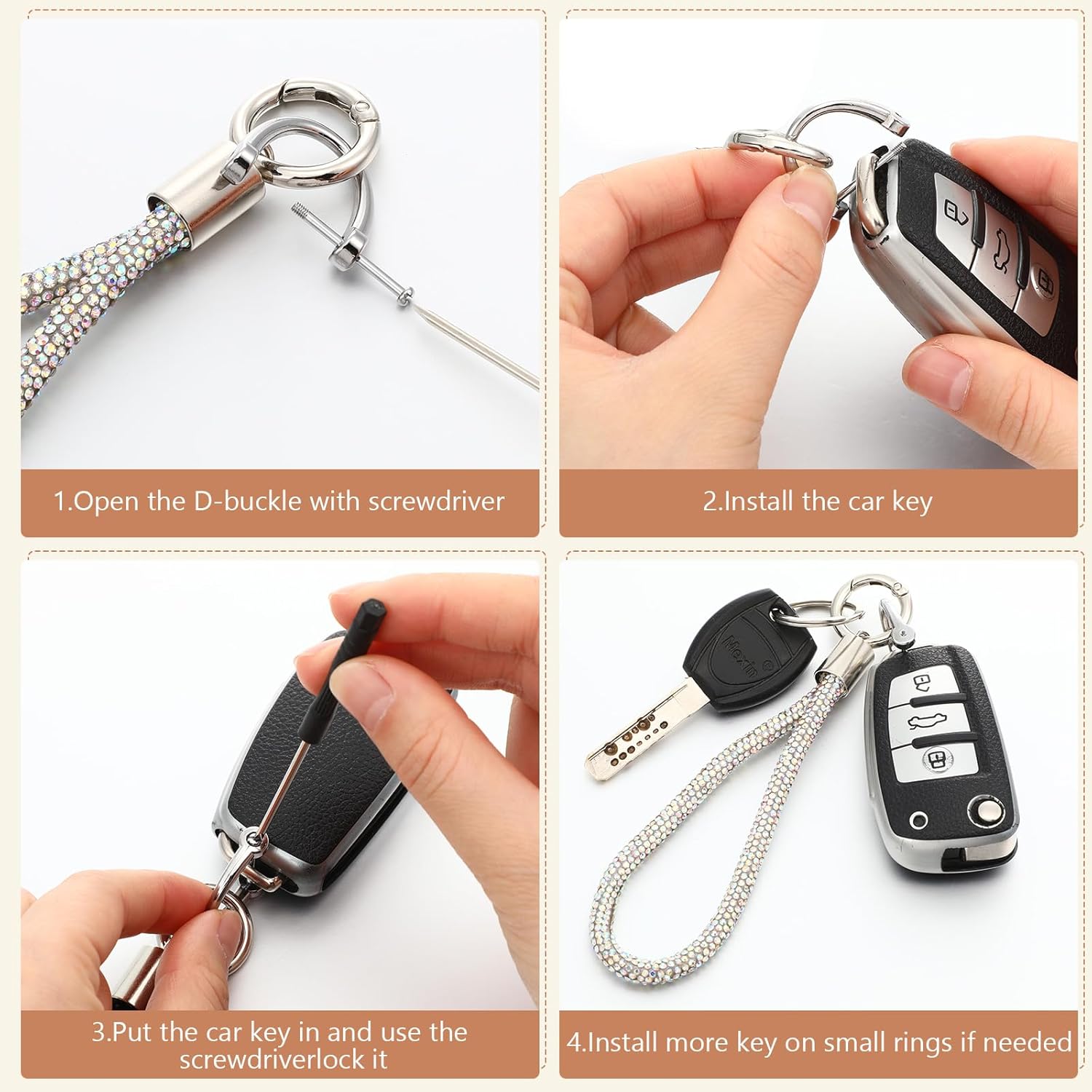 Crystal Keychain Set Bling Rhinestone Key Chain for Women Glitter Keychain Fob Holder, Rhinestone KeyRing for Car Purse - Image 4