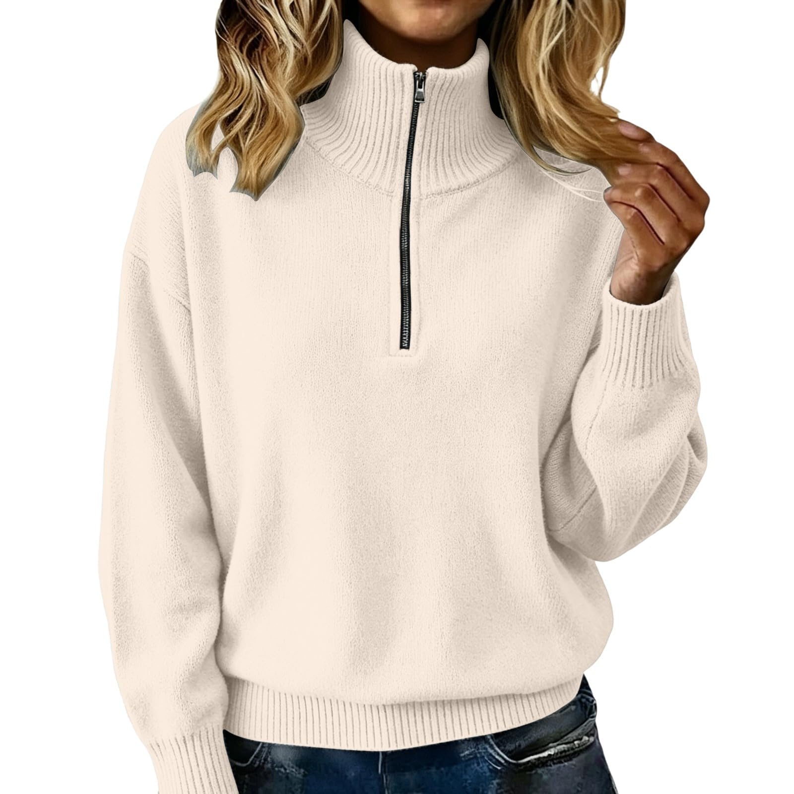 Cárdigan de Punto con Cremallera Frontal para Mujer, Manga Larga, Color Liso, Estilo Casual, de Corte Relajado, Tipo Chaqueta, Bolsillos, Ideal para superponer en otoño, Amplio