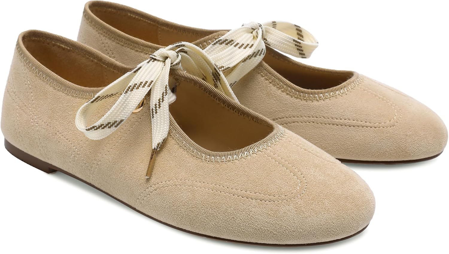 Lace up Round Toe Ballet Flats for Women Cute Slip on Soft Mary Jane Flats Casual Ballerina Shoes