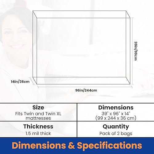 Miniatura 3 de VICMORE Paquete de 2 bolsas de colchón tamaño individual para mudanza y almacenamiento, bolsas de plástico transparente de 1.5 mil, protección