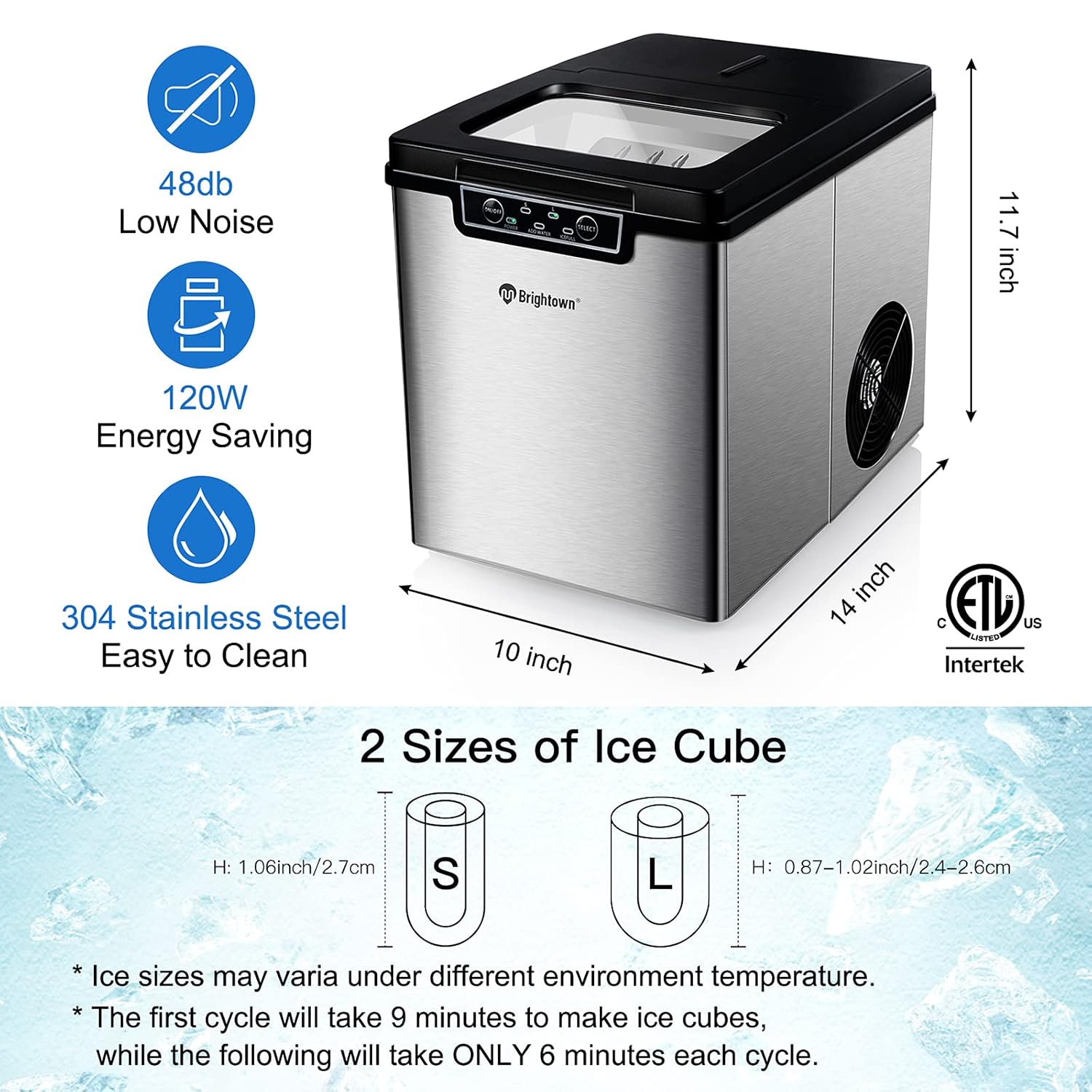 Portable Ice Maker for Countertop, 9 Ice Cube Ready in 7 Mins, 26 lbs in 24 hrs, Ice Maker Machine with Basket and Scoop for Home Bar Office Dorm Camping RV Parties Drinks, 2 Size Bullet Ice