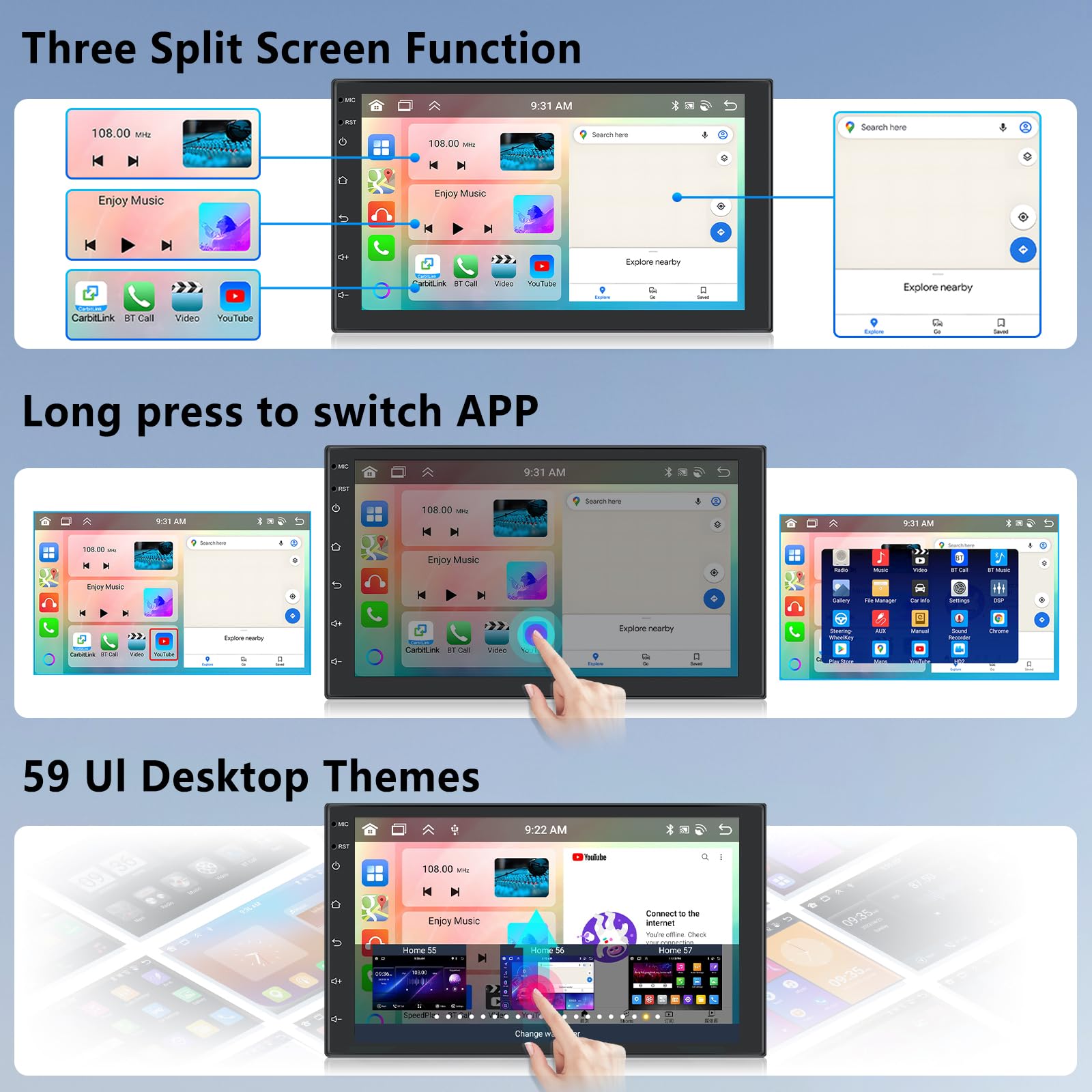 【8 Nucleo 4+64G】Hodozzy Carplay Android Autoradio 2 Din con GPS 7 Pollici IPS Schermo, Stereo Auto Bluetooth con Android Auto/DSP/WiFi/RDS/FM/USB+Telecamera Retromarcia
