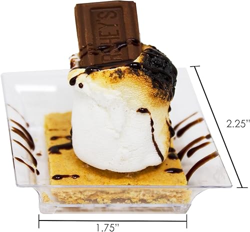 Miniatura 4 de CMJJ - Paquete de 48 bandejas pequeñas cuadradas de plástico transparente para aperitivos mini bandejas de servir para fiestas platos de postre