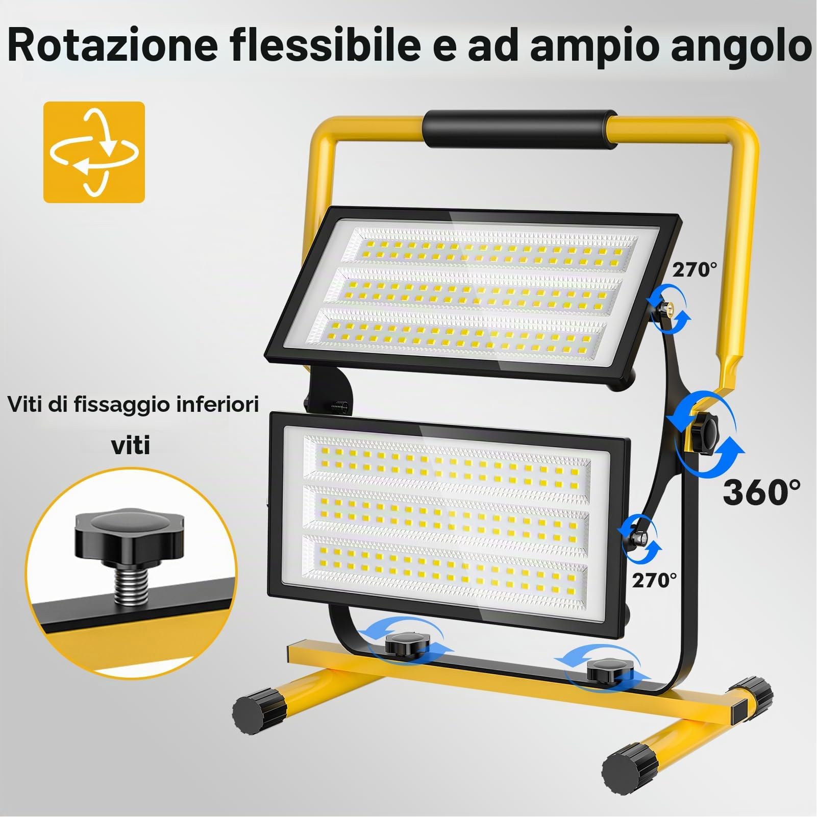 Viugreum Faretto da Cantiere 200W, 22000LM Faro LED da Cantiere Portatile, Luce Bianca 6500K Faretto da Cantiere con Cavo 3m, Rotazione 360°, IP66 Impermeabile Faretto Lavoro per Edilizia,Officina