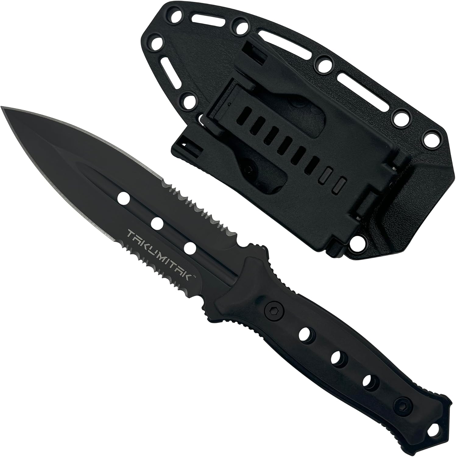 TAKUMITAK Hunting Survival Knife 9" Full Tang Fixed Blade Knives Camping Gear with Extra Set of FRN Handle Scales, MOLLE Clip Horizontal and Vertical Carry - TKF316