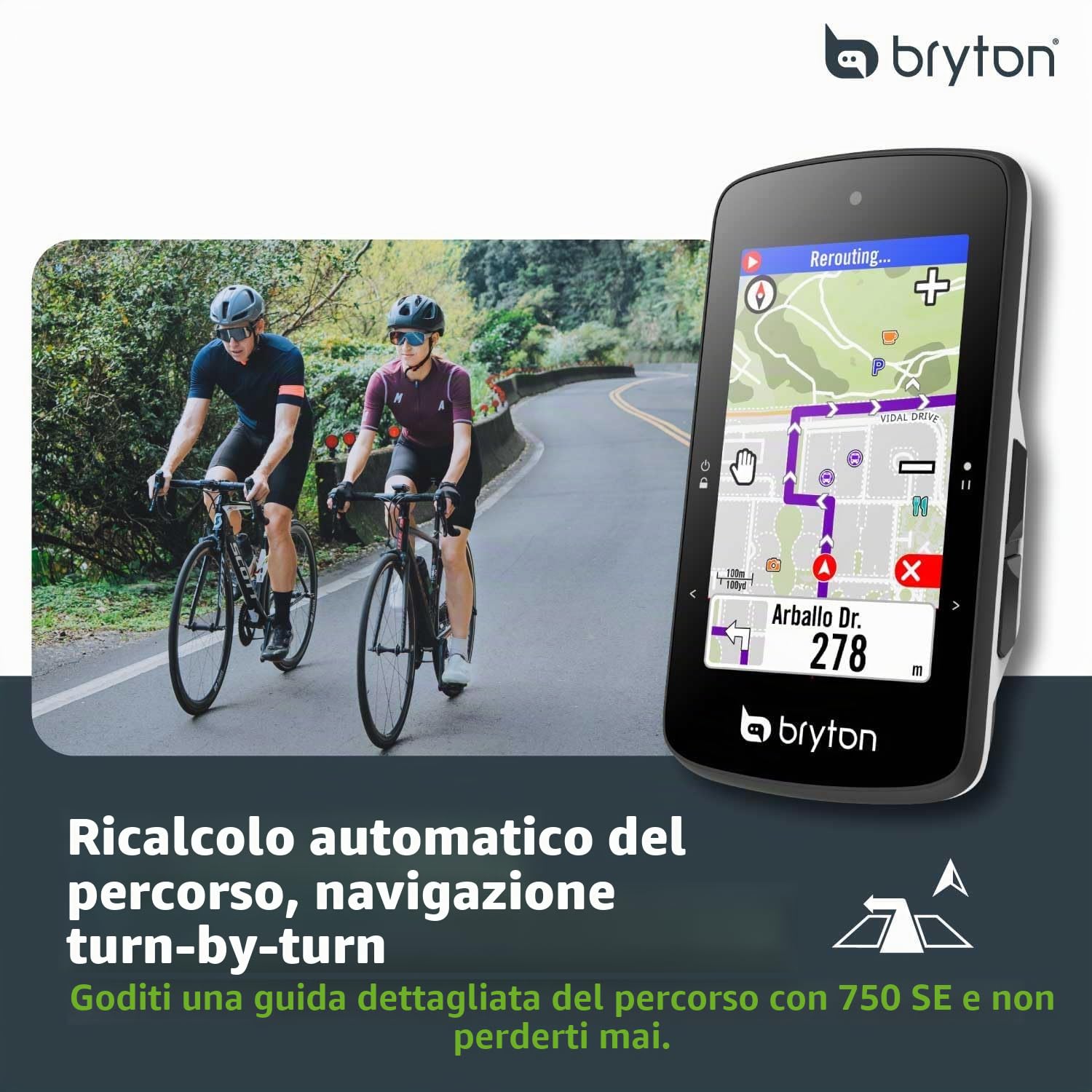 Bryton Rider 750SE Computer GPS touch screen LCD 2,8 pollici, scheda UE offline, radar, 40 ore batteria, navigazione curva