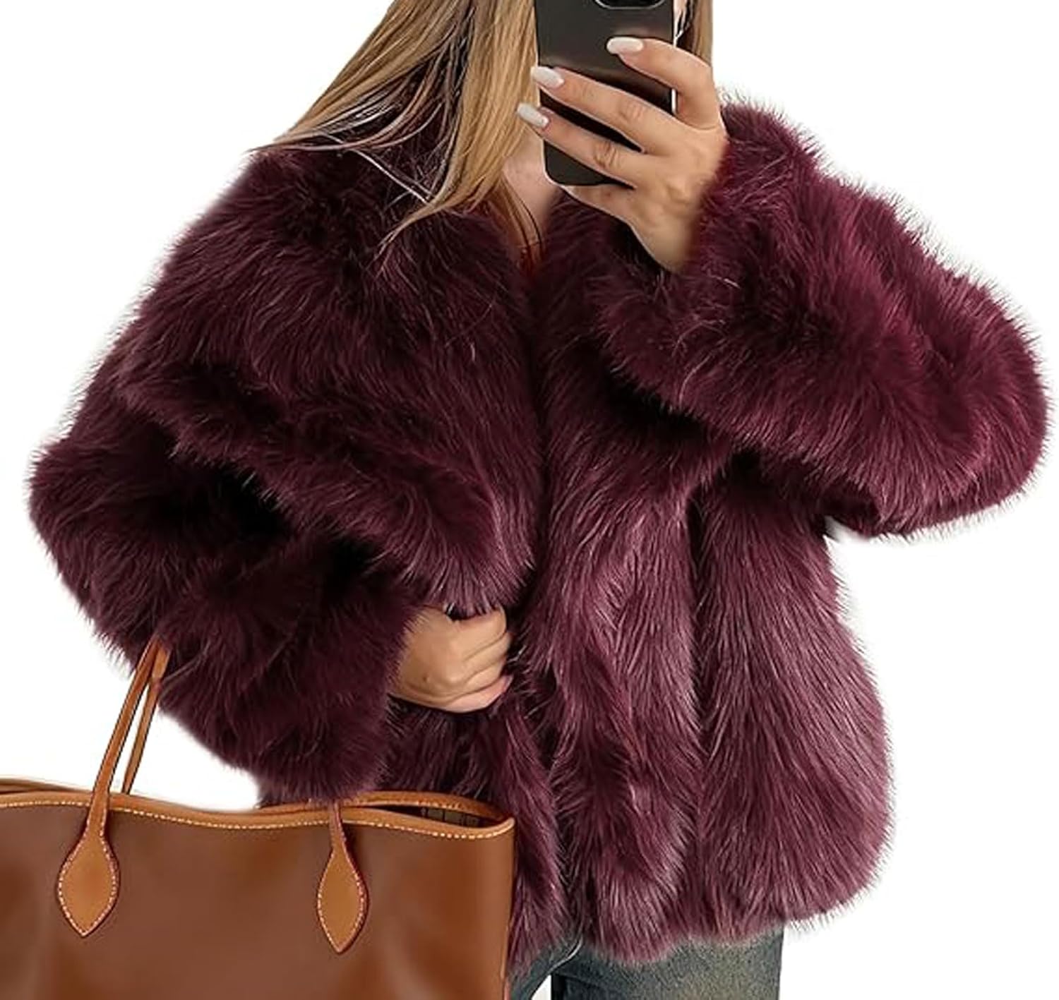 loveimgs Women Winter Fluffy Short Faux Fur Coat Puffer Jacket Lapel Furry Cropped Fake Fur Jacket Teddy Bear Parka