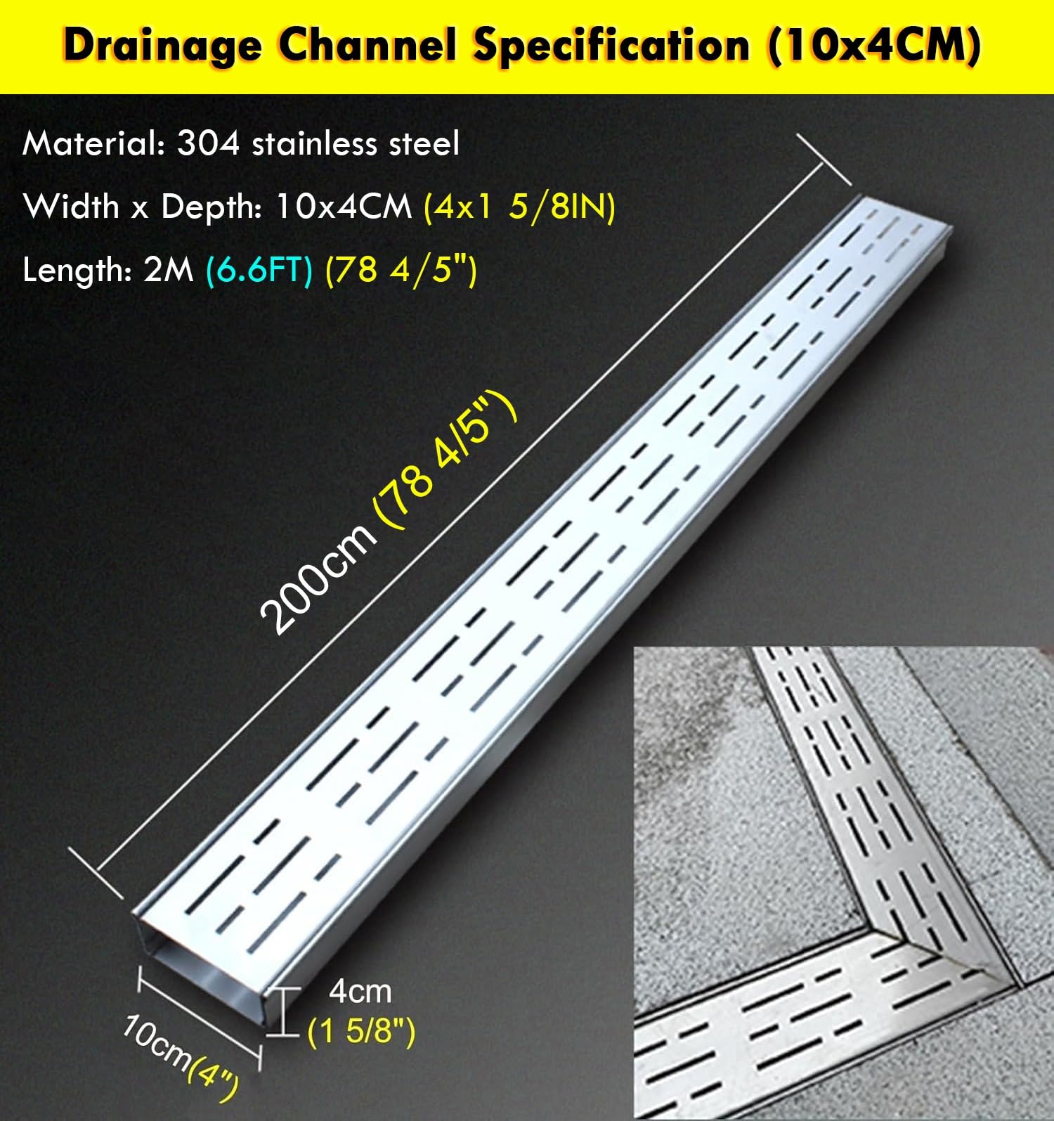 Sistema di drenaggio a basso profilo, 15 pezzi, 2 m, larghezza 35-150 mm, per acqua da giardino, cortile, grata e flusso efficiente