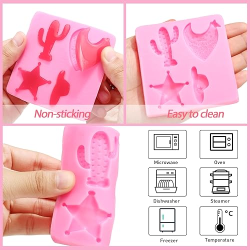 Miniatura 6 de Juego de 8 moldes de silicona para cabeza de toro botas de flecha de pluma estrella herradura casco molde de cactus moldes de chocolate para zapatos