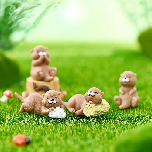 Miniatura 7 de 12 figuras de nutrias en miniatura, juguetes de nutria pequeña para paisajes decorativos de musgo de jardín, jardines de hadas, casas de muñecas,