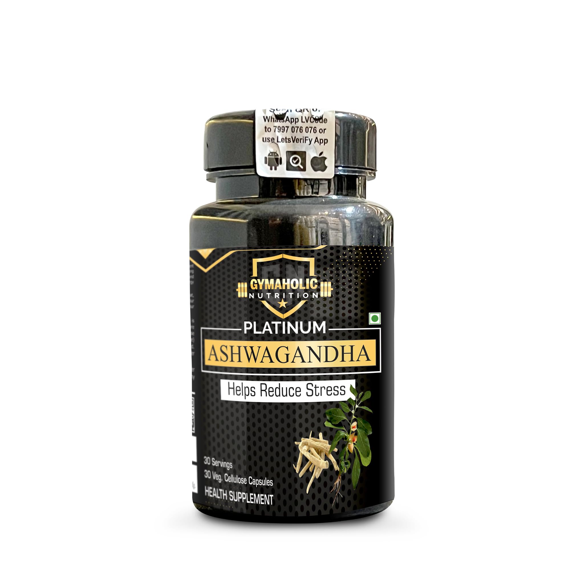 Gymaholic Nutrition Ashwagandha Extract 500 MG, 30 Capsules, for Men and Women